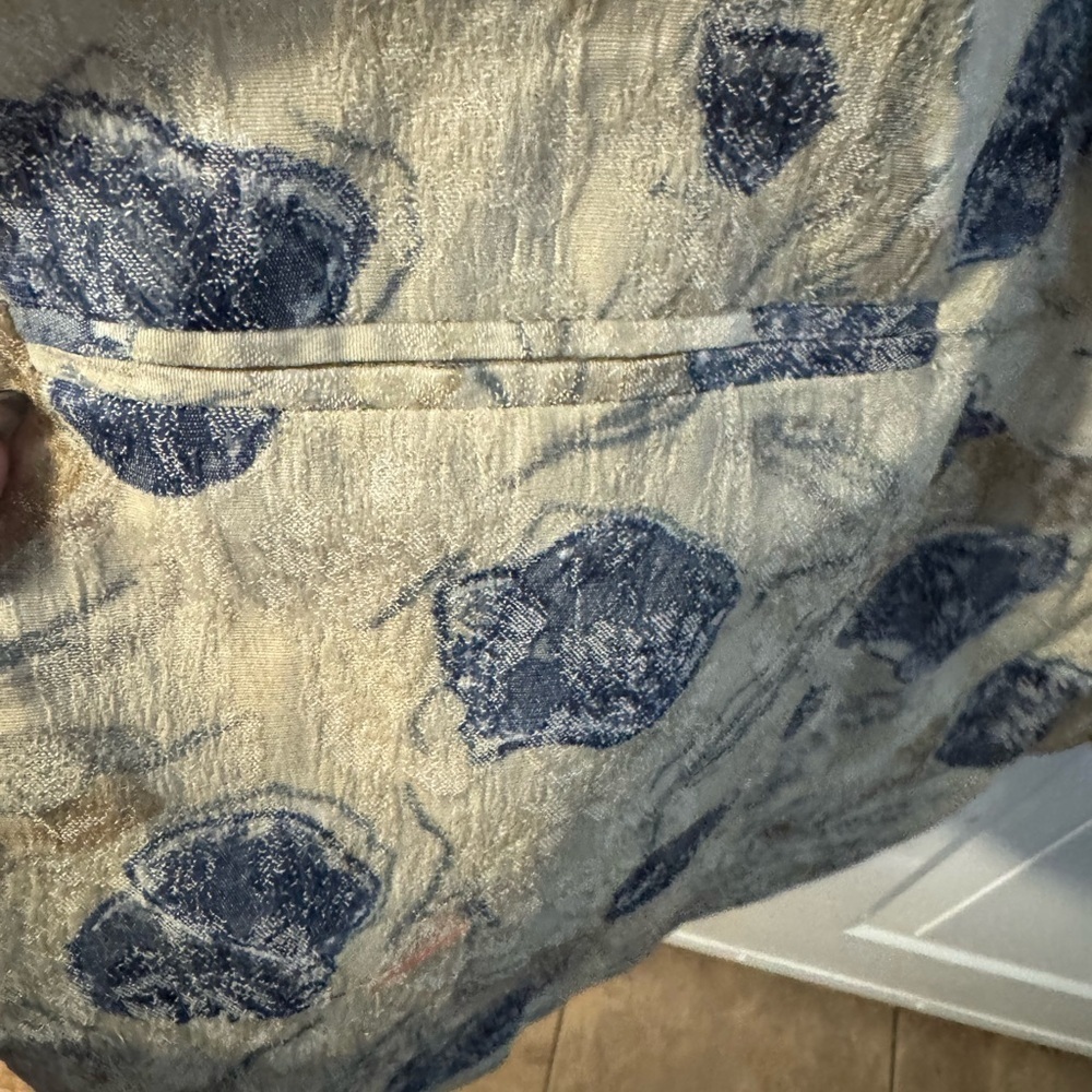 VTG 90’s San Moire Lightweight Blazer Oversized Cream Blue Floral Print Neutral - Picture 3 of 15
